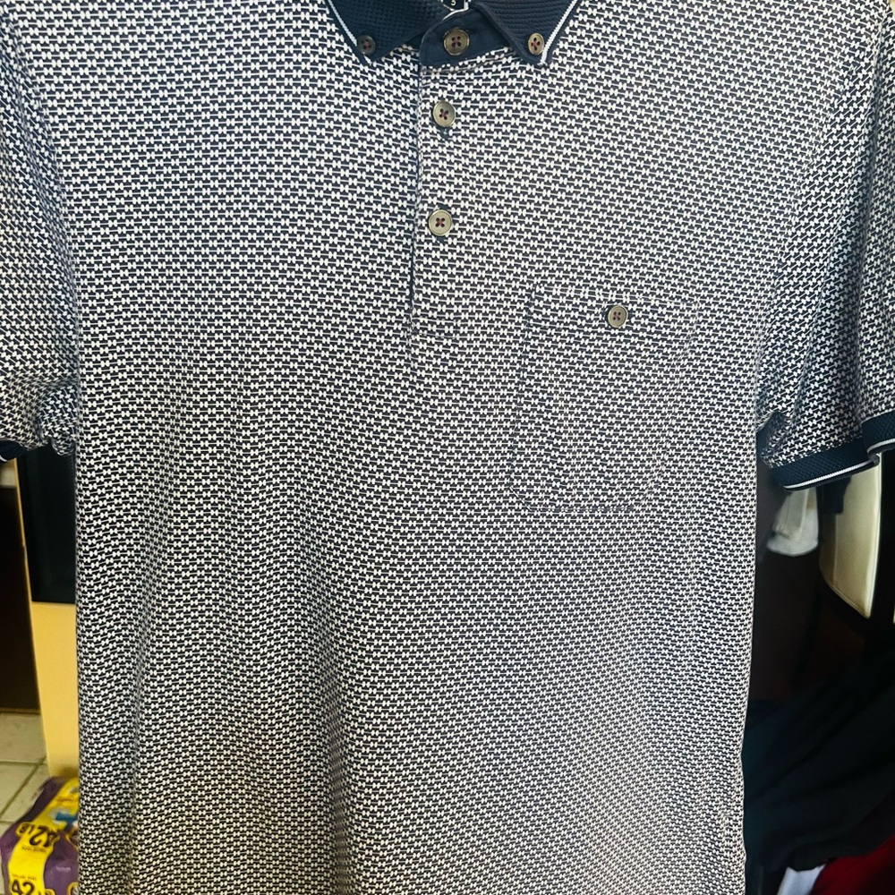Ted Baker Navy and White Patterned Polo Shirt - Picture 5 of 8